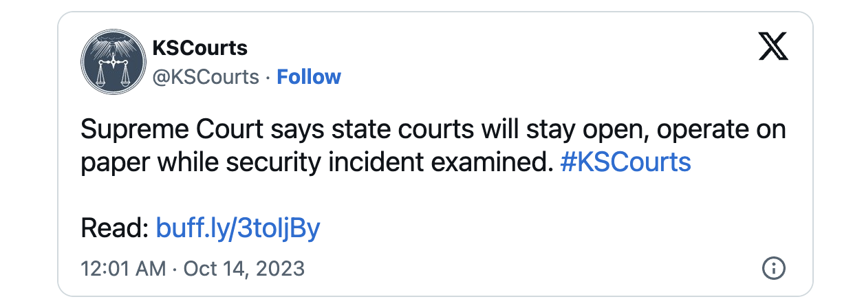 Kansas courts security incident