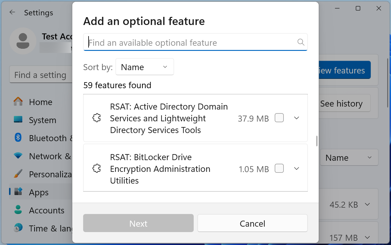 Windows 11 optional features