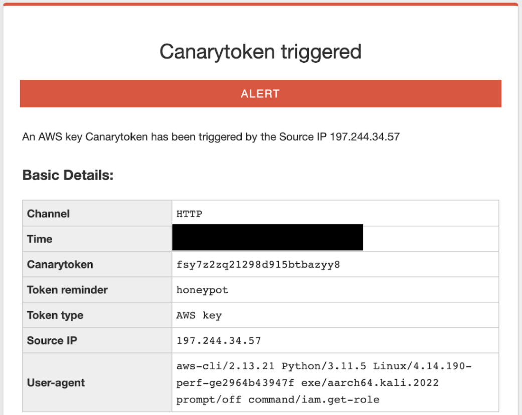 Attacker's attempt to use the stolen AWS credentials