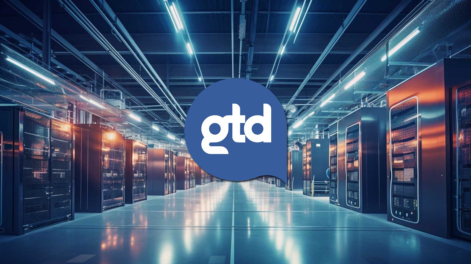 GTD logo over a data center