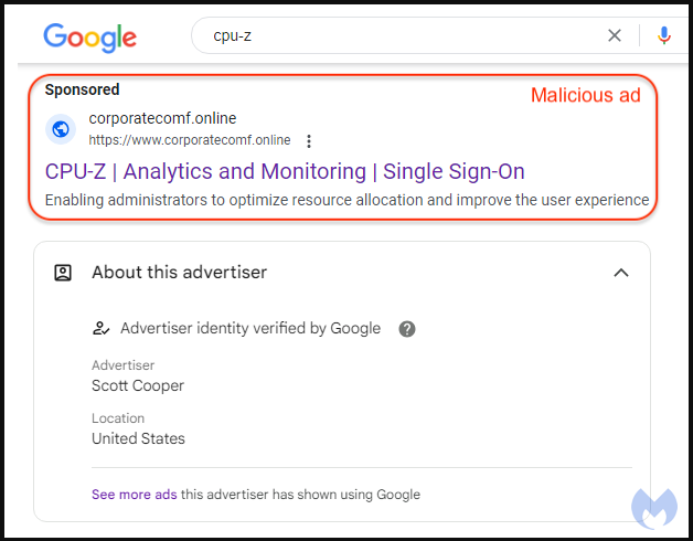 The malicious Google Ad