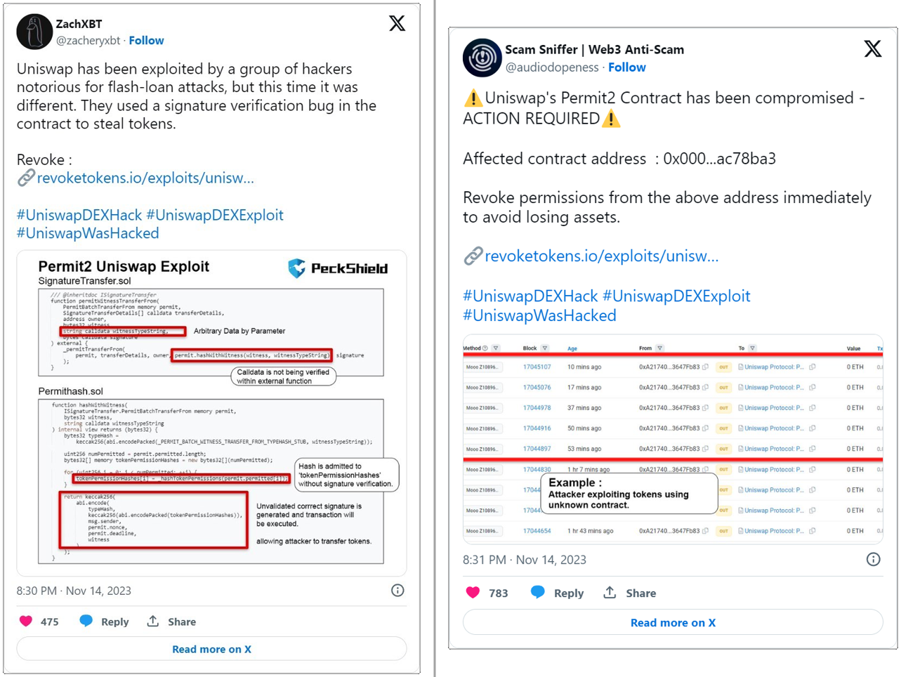 Crypto scam promoted from fake accounts impersonating ZachXBT and Scam Sniffer