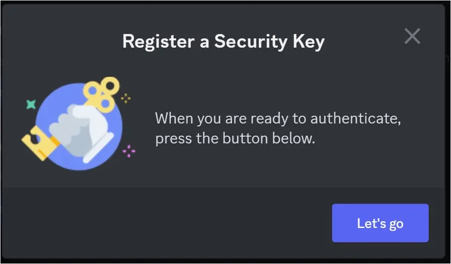 Registering a security key in Discord