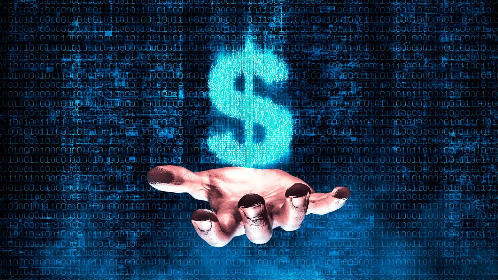 Cyber hand holding a dollar symbol