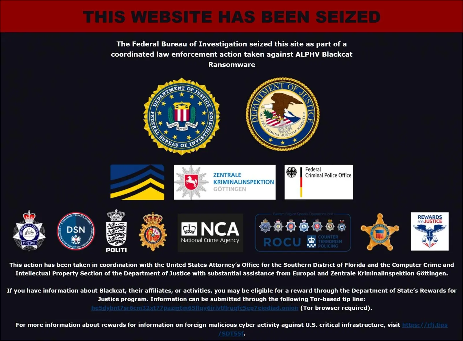 Fbi Alphv Ransomware Raked In 300 Million From Over 1 000 Victims 2 ALPHV BlackCat seizure banner