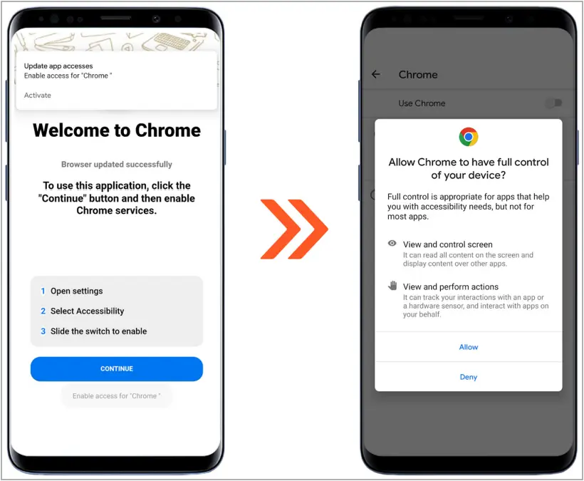Fake Chrome app requesting access to Accessibility Services