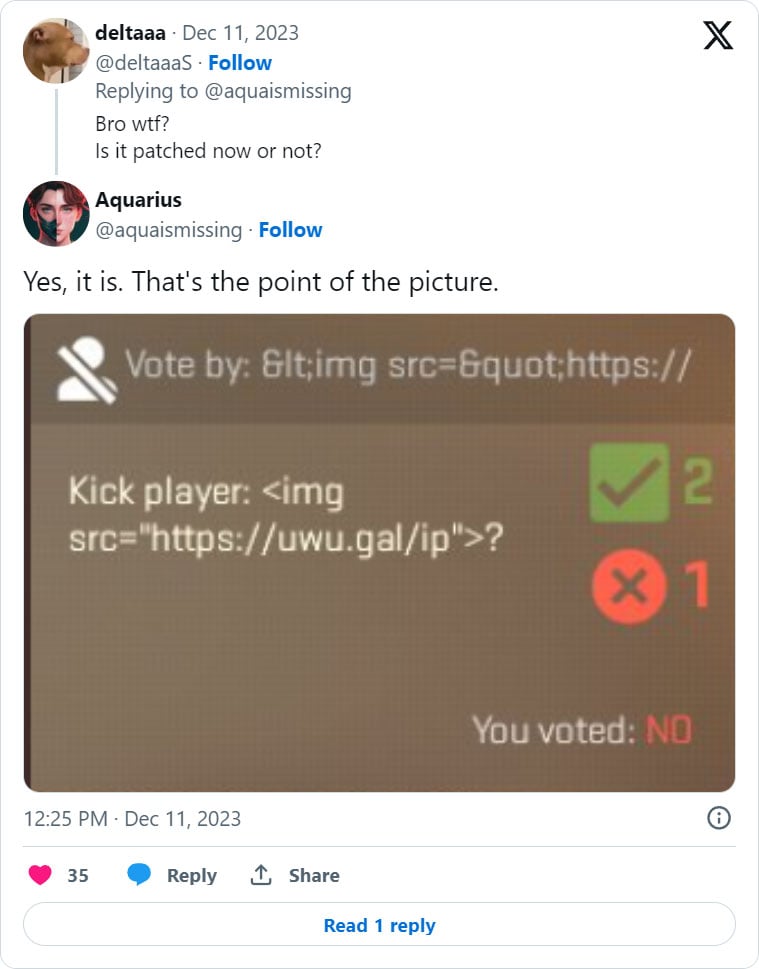 Counter-Strike 2 HTML injection bug exposes players’ IP addresses 3 Aquarius tweet