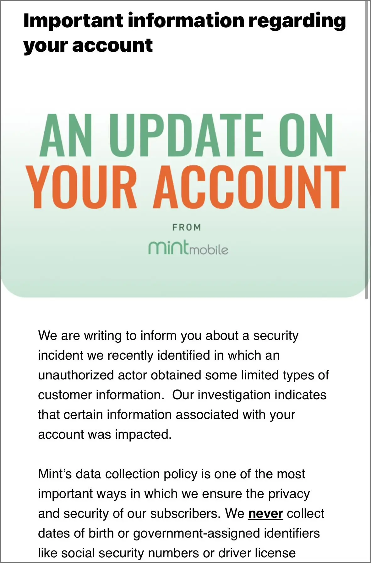 Mint Mobile data breach notification