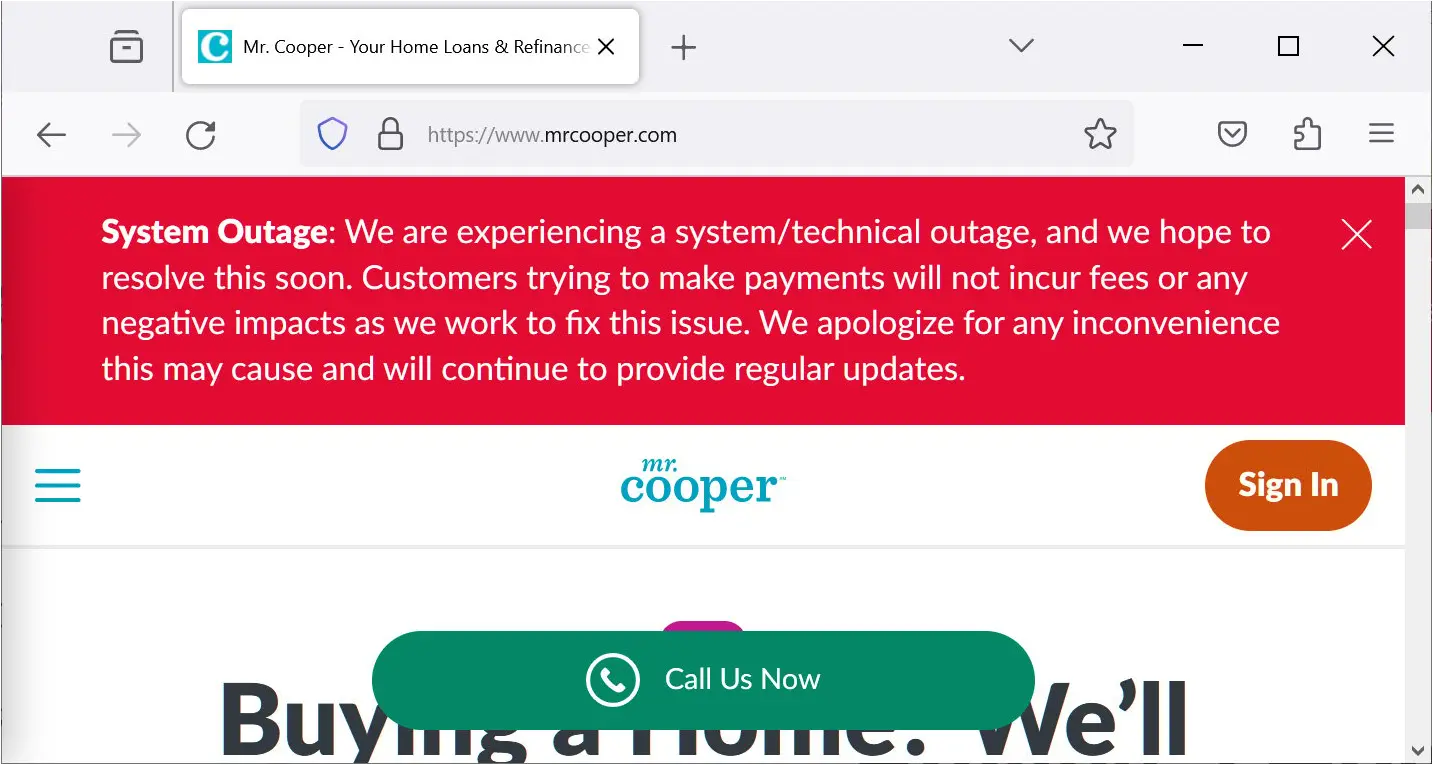 Mortgage Giant Mr Cooper Data Breach Affects 147 Million People 2 Outage message on Mr. Cooper's website