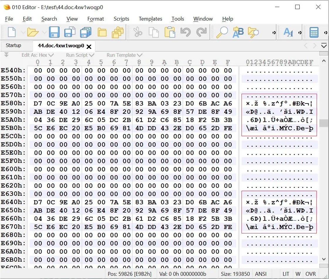 Black Basta encrypted file showing the encryption key