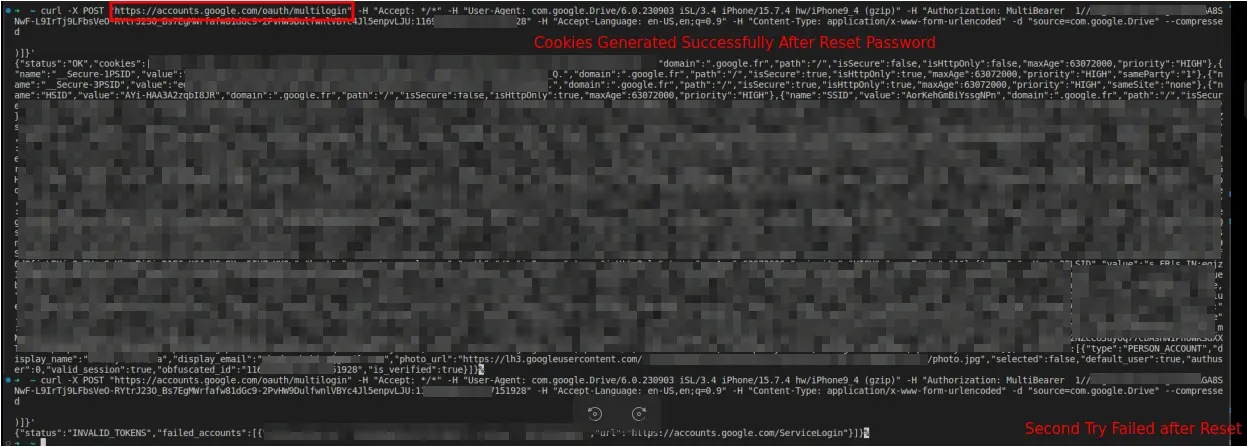 Successful cookie regeneration following password reset