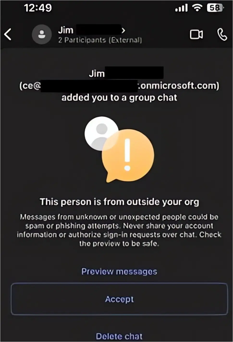 Teams group chat phishing 