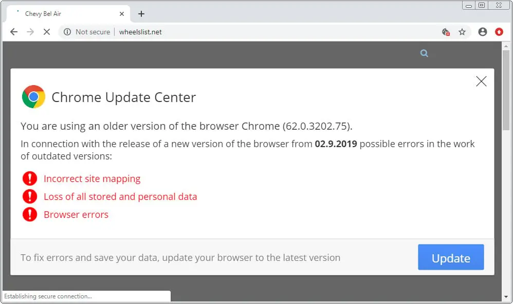 Fake SocGholish browser update prompt