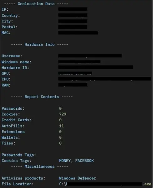 Report of stolen data