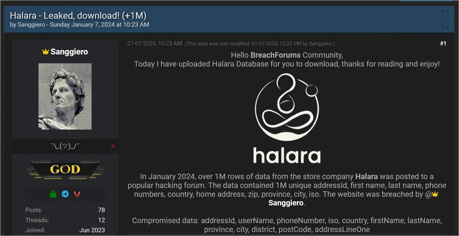 Threat actors sharing the Naz.API dataset on hacking forums