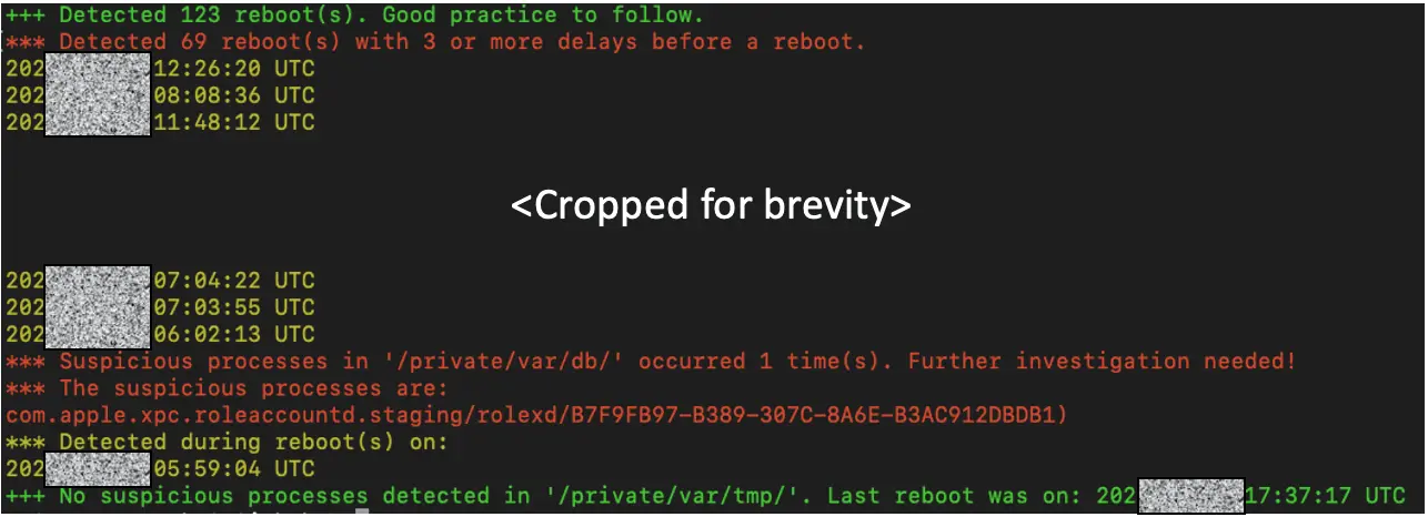 Output highlighting processes delaying the reboot process in red