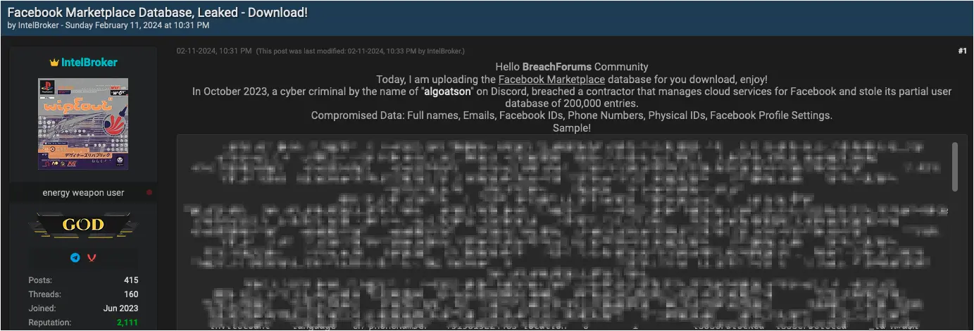 Facebook Marketplace data leak