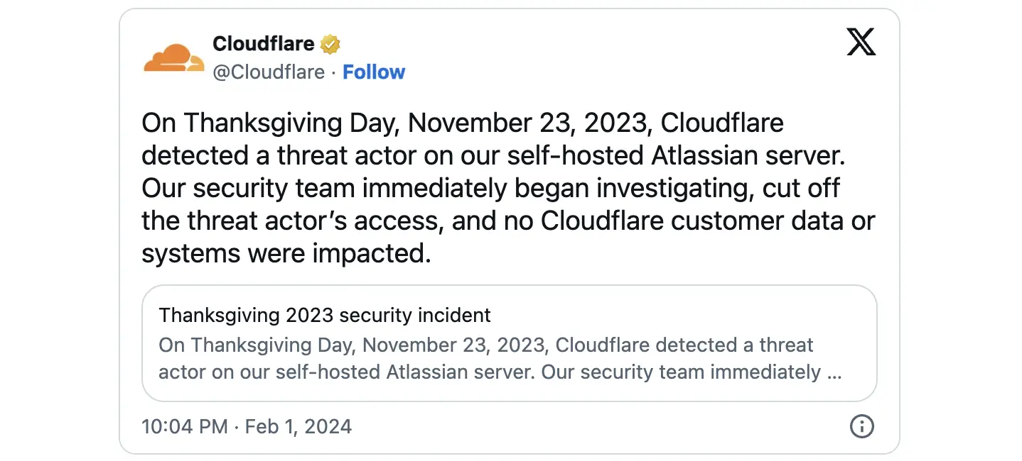 Cloudflare Thanksgiving breach