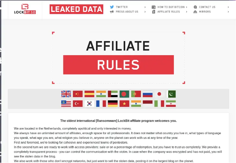 LockBit’s Affiliate Rules page