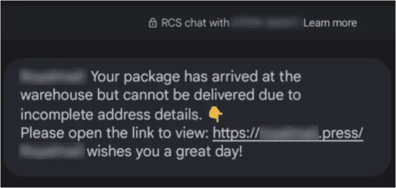 RCS message sent from Darcula