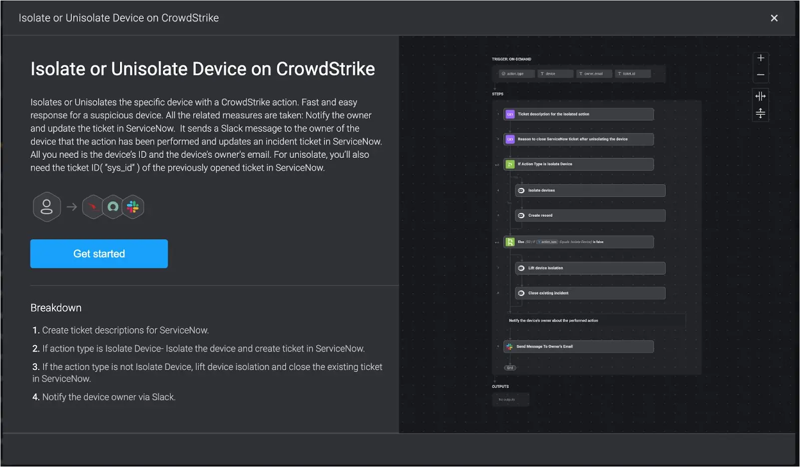 Blink automated workflow: Isolate or unisolated a device on CrowdStrike