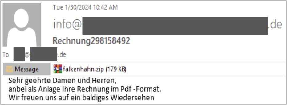 Invoice-themed email written in German