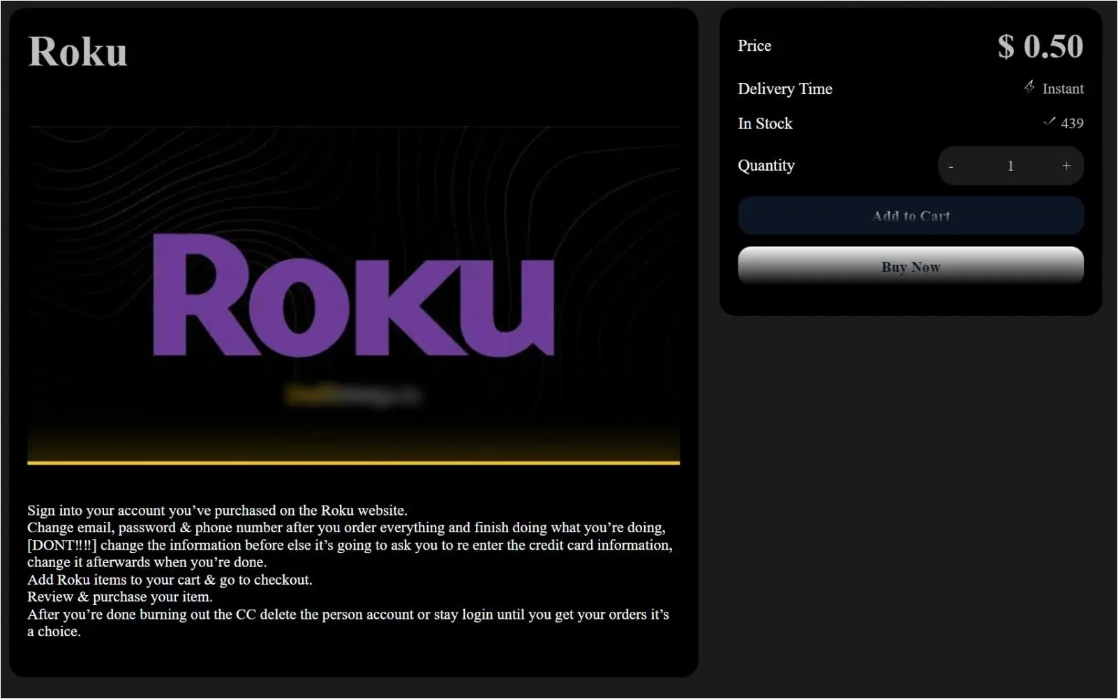 Stolen Roku accounts sold for as little as $0.50 on a marketplace
