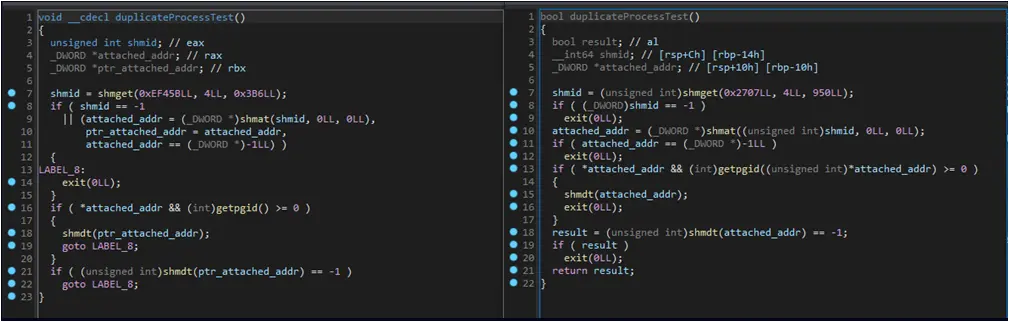 Similarities between NerbianRAT (left) and MiniNerbian (right) code