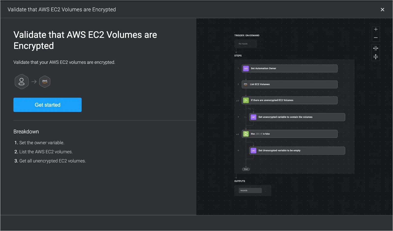 Blink automated workflow: Validate that AWS EC2 volumes are encrypted.