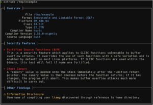 Extrude - Analyse Binaries For Missing Security Features, Information Disclosure And More... 22 6f9c34378e6c26a0466be51c8d19614067d48091a09c831ed0c6ae82f7721dd4