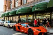 A view of a lamborgini, outside Harrods in Knightsbridge, London –