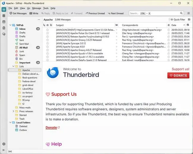 Thunderbird 139, in its classic table view – which is just a couple of clicks away.