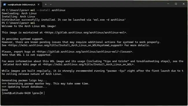 Installing Arch into WSL 2 is impressively fast, but you should do an update immediately Installing Arch into WSL 2 is impressively fast, but you should do an update immediately