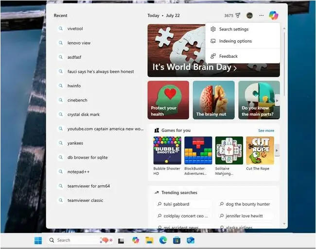 Open search settings