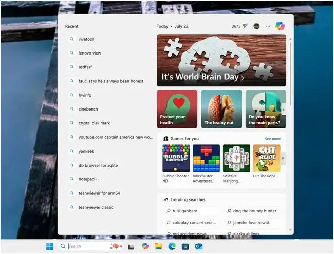 Windows search highlights