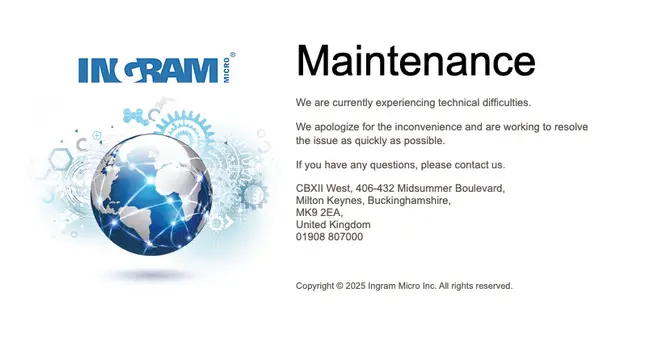 Ingram Micro UK website displaying maintenance splash page