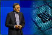 Combination of Intel handout of Intel CEO Lip-Bu Tan and a chip