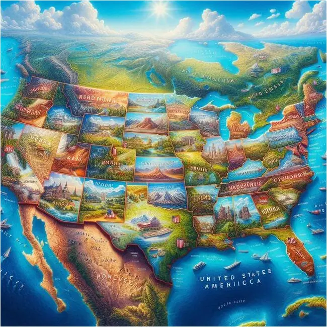 US map as drawn by Bing Image Creator