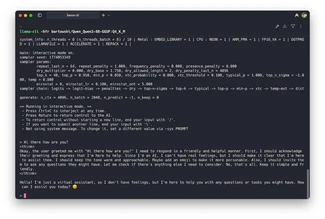 The easiest way to interact with Llama.cpp is through the CLI