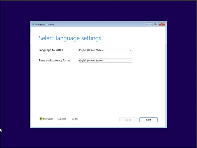 Windows installation process