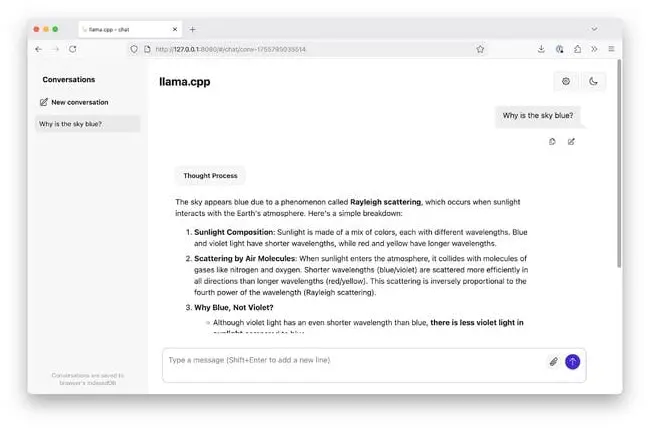 By default launching a model with llama-server will start a basic web interface for chatting with models
