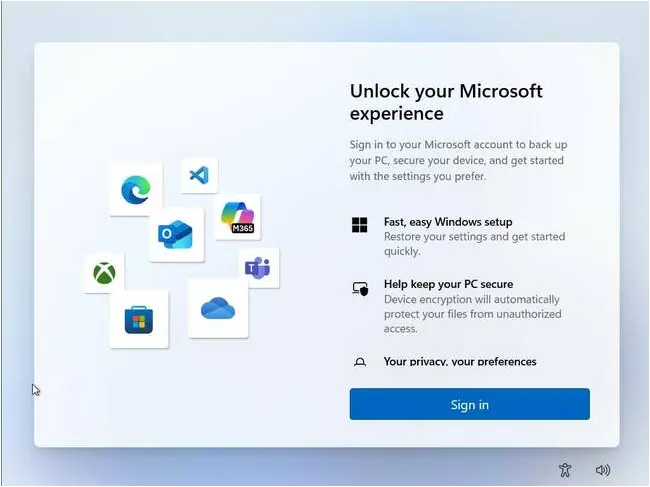 Windows 11 install sign-in screen