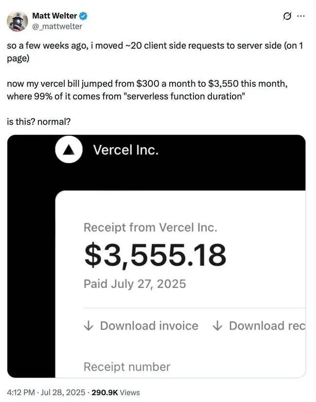 Vercel bill shock caused by functions with slow-returning AI calls