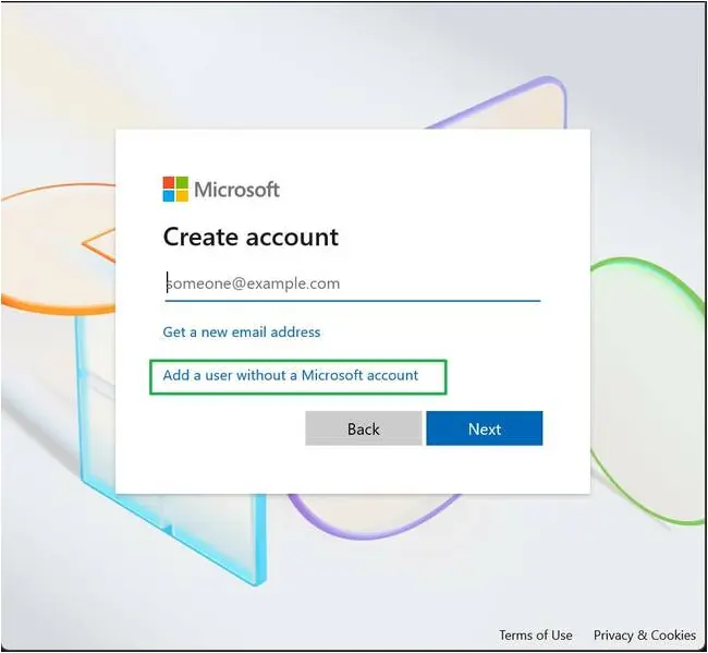 Click add a user without a Microsoft account