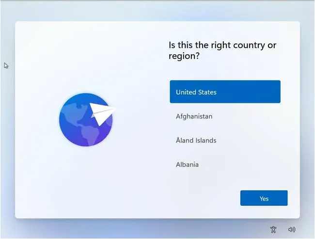 Windows 11 install - country chooser