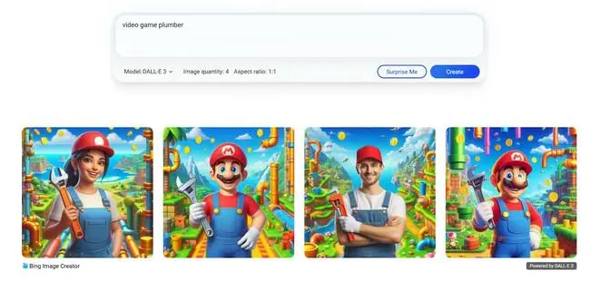 Entering video game plumber on Bing gives you a copyrighted character