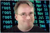 Combination of Linus Torvalds and some Linux terminal in the background